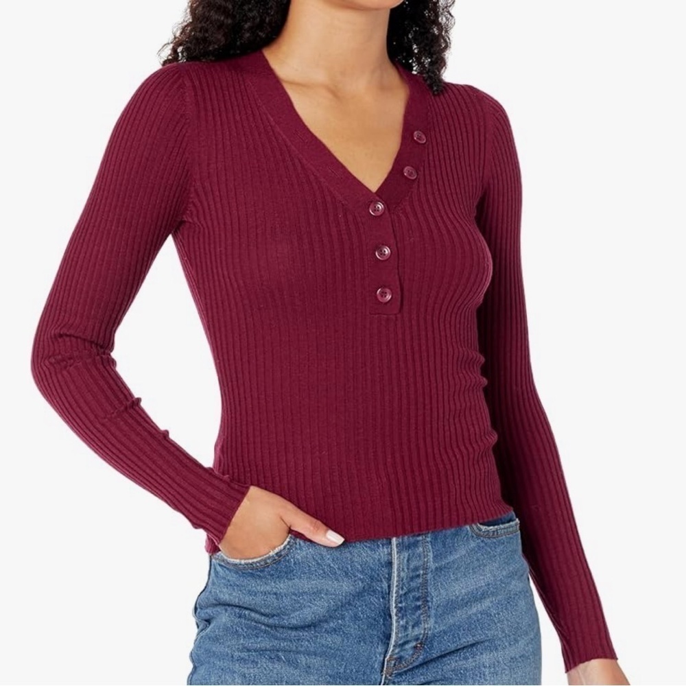 Derek Lam Collective Maroon Puff Sleeve Sweater Size L